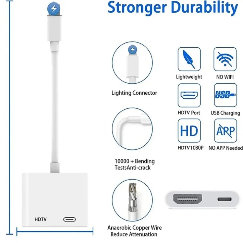 Pour adaptateur AV numérique 8 broches vers HDTV 1080P, écran de synchronisation HDMI, convertisseur Audio AV numérique pour moniteur de projecteur HDTV iPhone 14 13