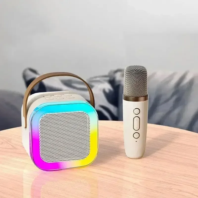 K12 Wireless Bluetooth Speaker Multifunction with 2 Microphone RGB Portable Music Player Karaoke Machine for Child Home: Silver