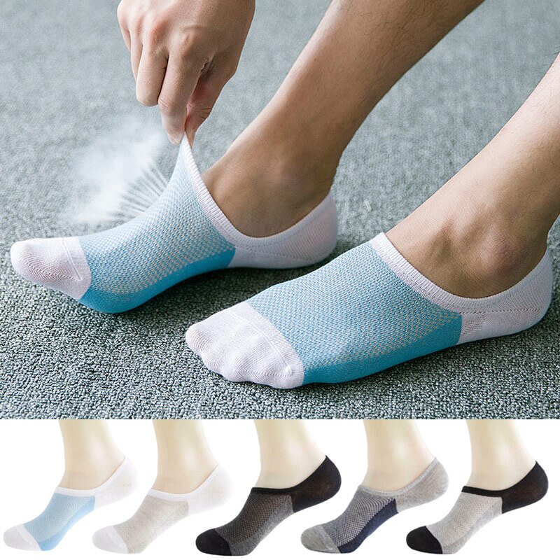 5 Pairs Mens Socks Mesh Invisible Short Ankle Socks Breathable Thin Boat Sock X85