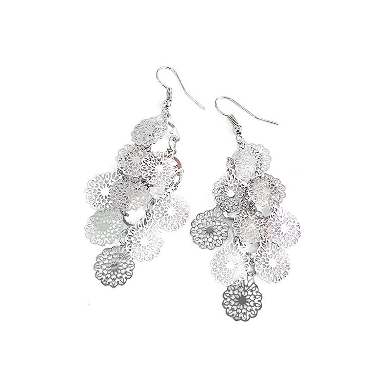 Beautiful Flower Torse Mix Color Earrings Boho Style Long Dangle Earring for Women: White Gold