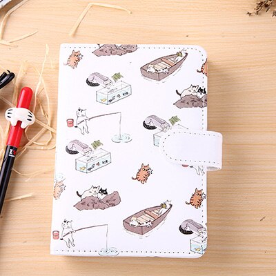 Cute Kawaii Cat Stationery Leather Notebook Japanese Style Color Page Notebook Bullet Diary Agenda Planner Filofax Notepad: White 50k
