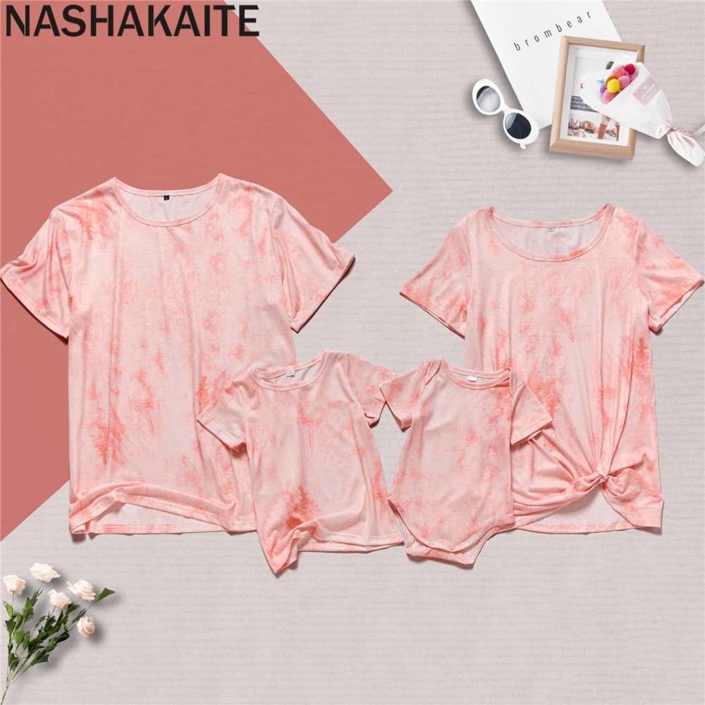 Nashakaite familie matchende tøj pink tie-dye matchende top far søn baby mor datter t-shirt mor og mig tøj