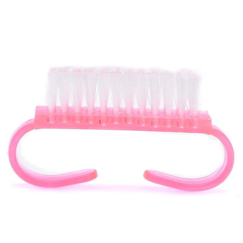 Ferramentas de escova de limpeza de unhas de plástico arquivo unha arte cuidados manicure pedicure macio remover a poeira pequeno ângulo limpo para maquiagem de unhas: Rosa