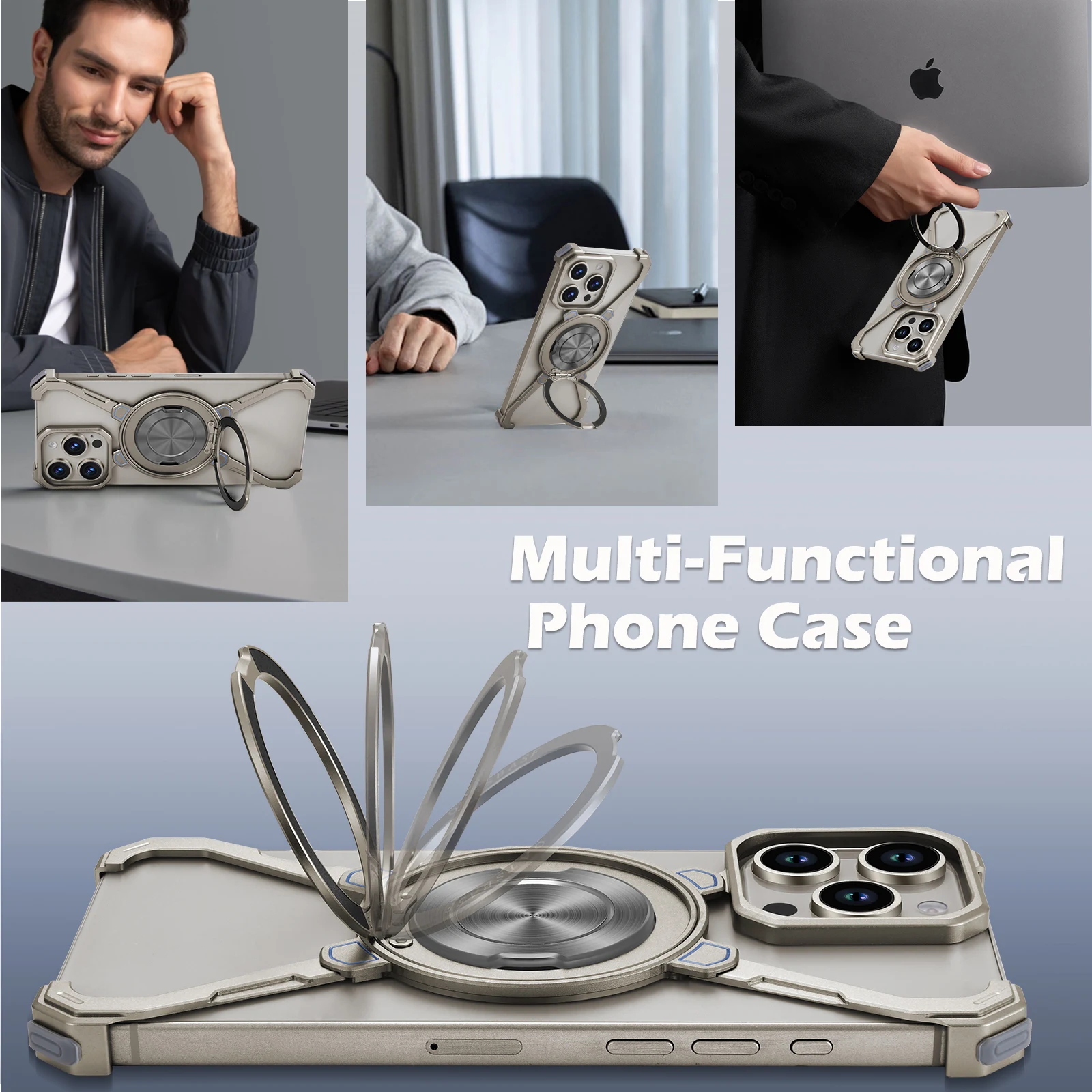Oatsbasf X forme étui sans cadre pour iPhone 16 15 14 13 Pro Max avec anneau support lunette moins métal antichoc pare-chocs couverture de téléphone