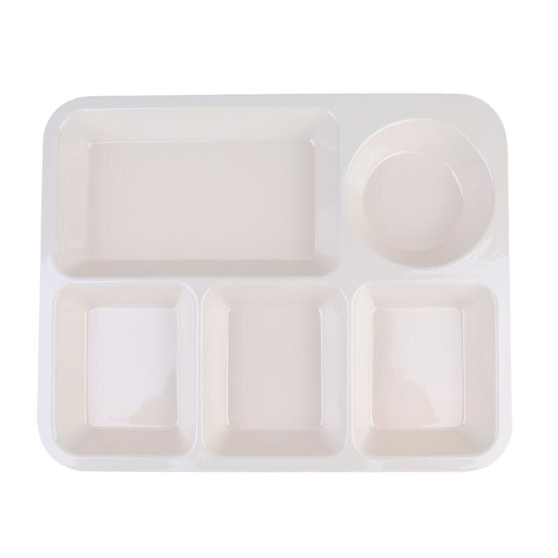 Plateau à dîner divisé en plastique 5 Sections, grille assiette à déjeuner, conteneur pour la vaisselle de la cantine scolaire: Beige