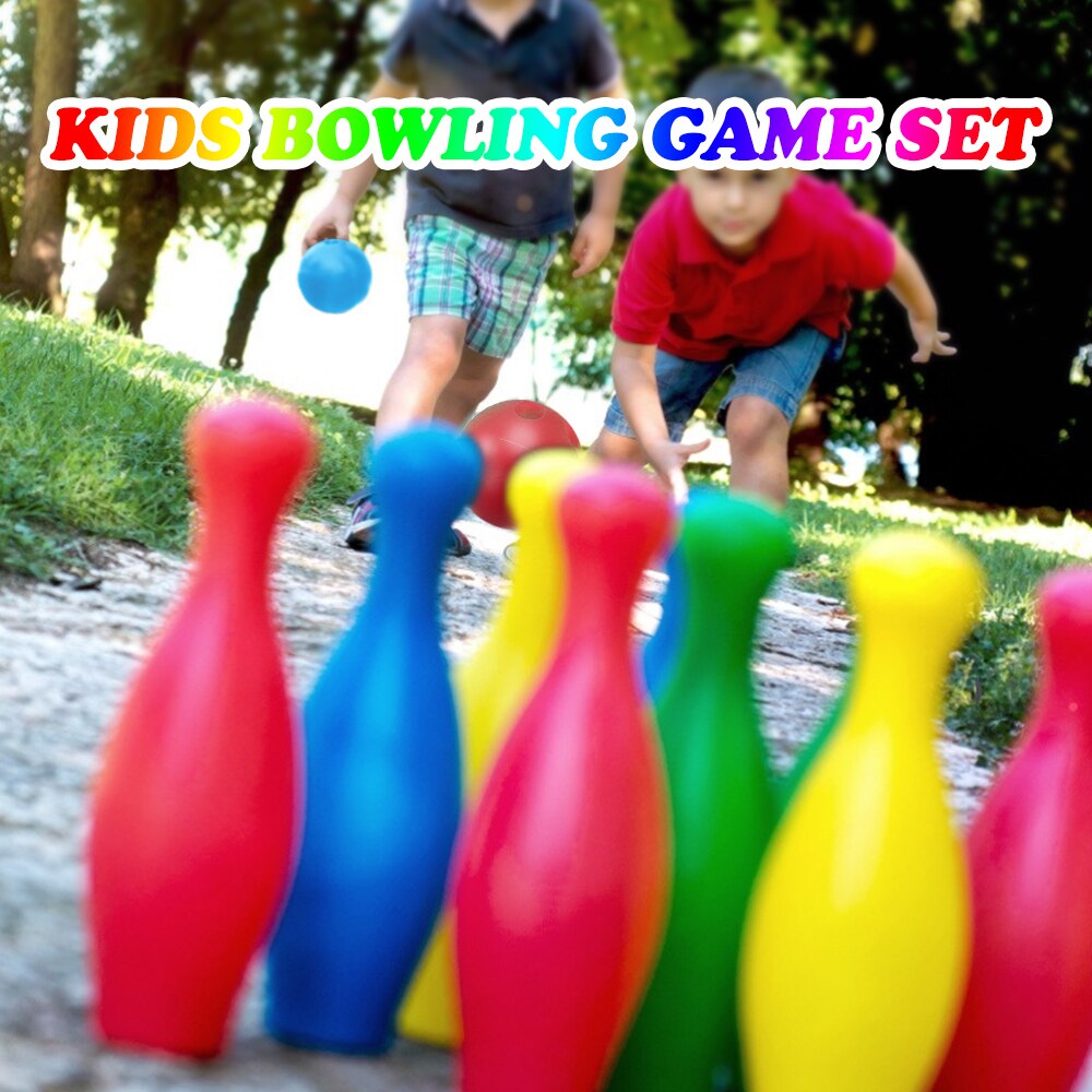 Kids Bowling Toys Set 2PCS Bowling Balls 10PCS Pins Home Outdoor Gutterball Bowling Games Great for Boys Girls Children