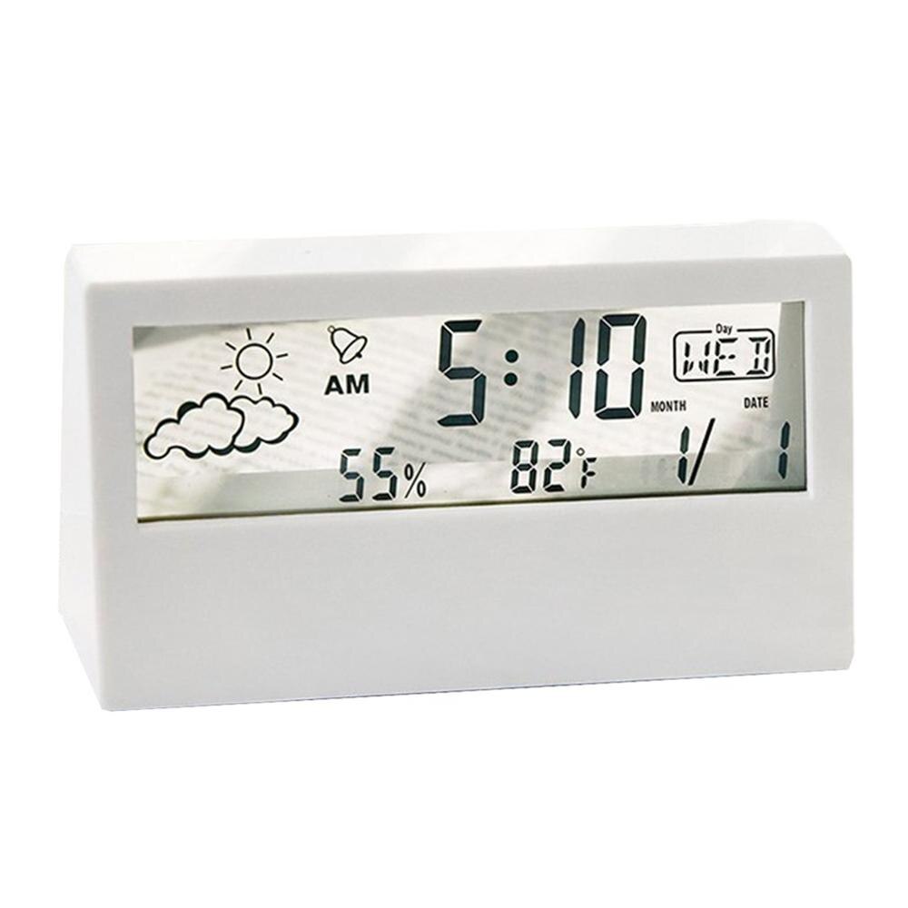 Transparent Screen Weather Station Alarm Clock Indoor Hygrometer Thermometer Weather Forecast Sensor Clock Long Battery Life: white