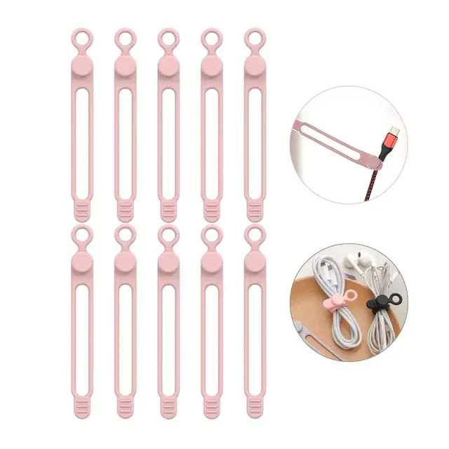 Siliconen kabelbinders, snoerorganizer, kabelbinders, herbruikbare snoerbanden, reiskabelorganizer, schattige elastische stropdas, draadbinders: Roze