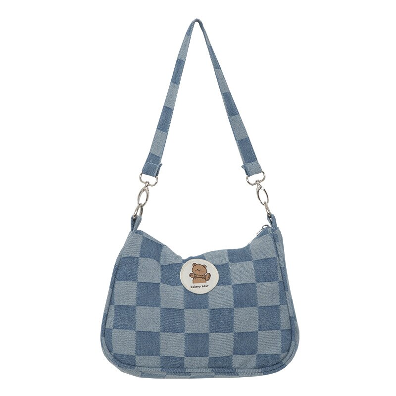 Vrouwen Denim Hobos Handtassen Eenvoudige Plaid Dames Schouder Onderarm Zakken Kleine Draagbare Vrouwelijke Portemonnees Telefoon Pouch: Default Title
