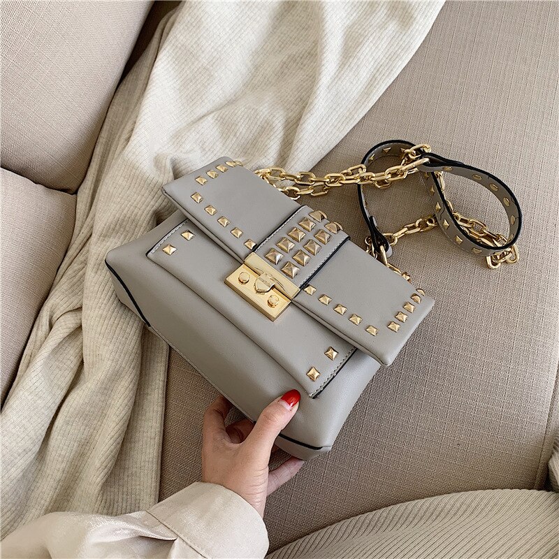 Original Rivet sac nouvelle coréenne serrure unique épaule sac de messager sac carré: Gris