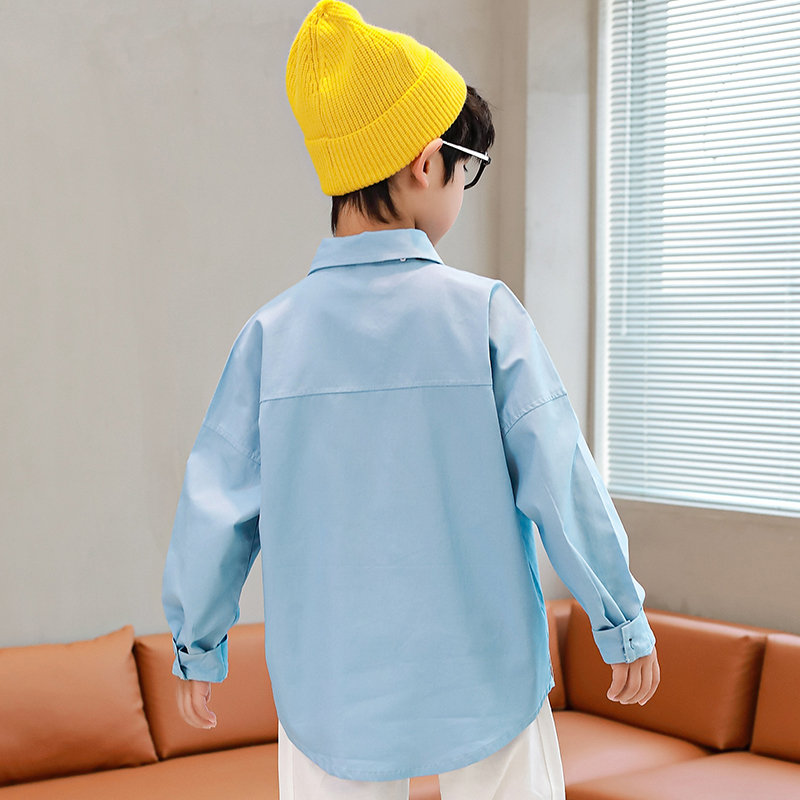 Teenager Jungen Kleidung Schuluniform Hemden Mit Krawatte Weiß Blau Farbe Lange Hülse Drehen-Unten Kragen freundlicher Hemd freundlicher Spitzen