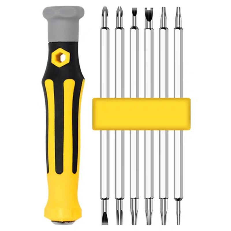 12 in 1 Cross Multi-Function Telescopic Bit Mini Screwdriver Ratchet Dual-Purpose Screwdriver Repair Hand Tool Household: Chocolate