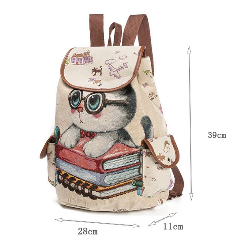 Canvas schooltassen met cartoon kattenprint, kinderrugzak, zachte achterkant met gesp, schooltassen voor tienermeisjes, rugzak voor kinderen