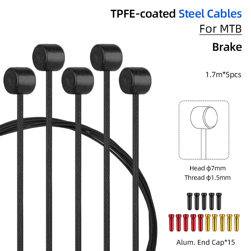 Cable de núcleo de acero inoxidable recubierto de PTFE para bicicleta de montaña, alambre de acero al carbono recubierto de Zinc con tapa, Kit de bricolaje de línea de cambio Universal
