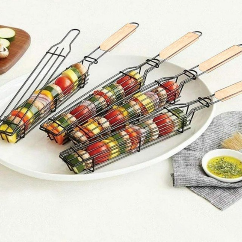2 Stuk Barbecue Mand, Herbruikbare Barbecue Net, Draagbare, Draaibaar, Familie Barbecue Kebab Essentiële Mode Accessoire
