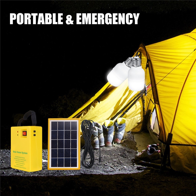 Portable Solar Panel Power Generator LED Solar Light with 2Bulbs 3 gear dimming USB Charge Emergency System Kit for Home Outdoor