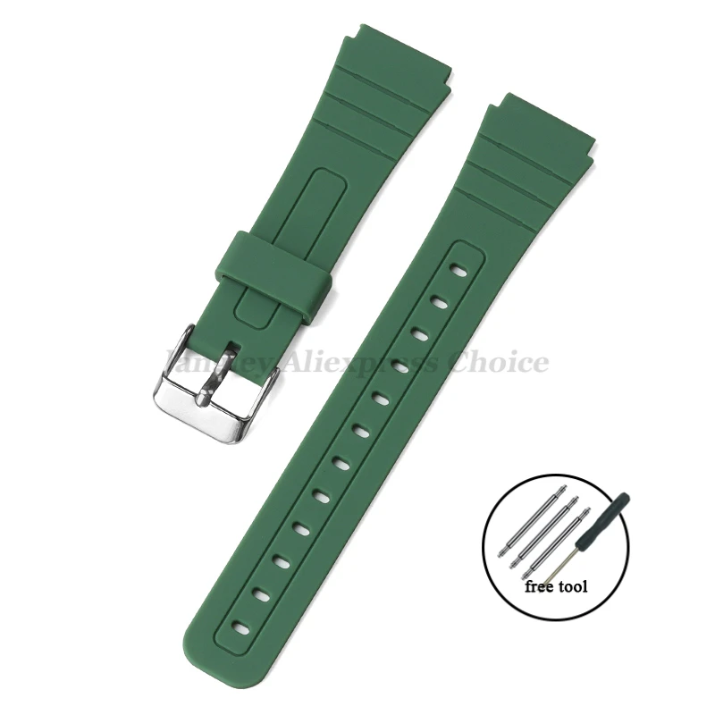 Siliconen Horlogeband voor Casio F-91W W-800H 18mm voor W800H SGW400 F84 F105/108 A158/168 AE1200/1300 heren Sport Rubberen Armbanden: GREEN BLUE