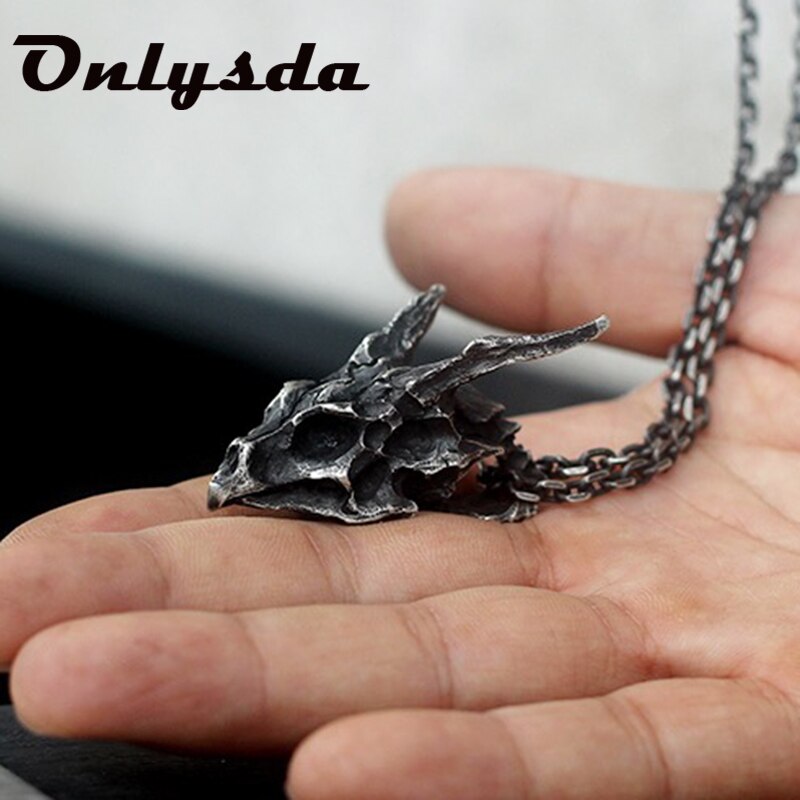 Charms Viking Dragon Skull Pendant Necklace Men's Biker Rock Punk Jewelry Antique Retro Chain OSDZ107