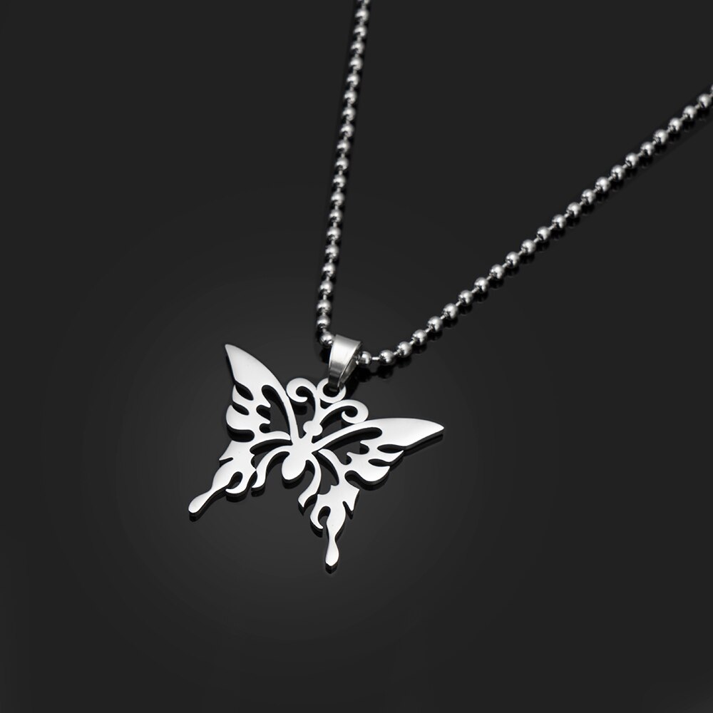 Edelstahl Schmetterling Anhänger Halskette Gothic Schmuck Männer Frauen Punk Halskette Gedenken Kostüm Schmuck