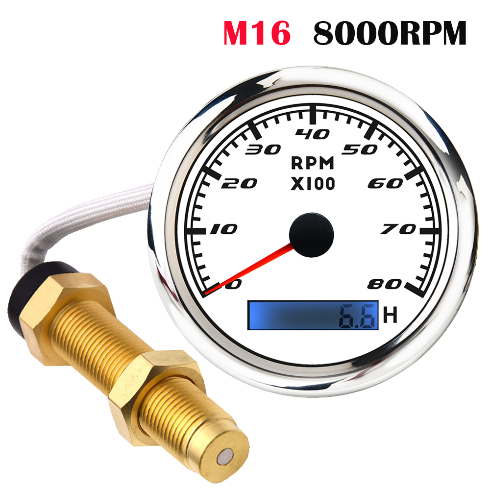 85mm contagiri per barche per auto contagiri marino con contaore LCD 3000 4000 6000 7000 8000 RPM contagiri per barche Toerenteller: WS 8000RPM M16