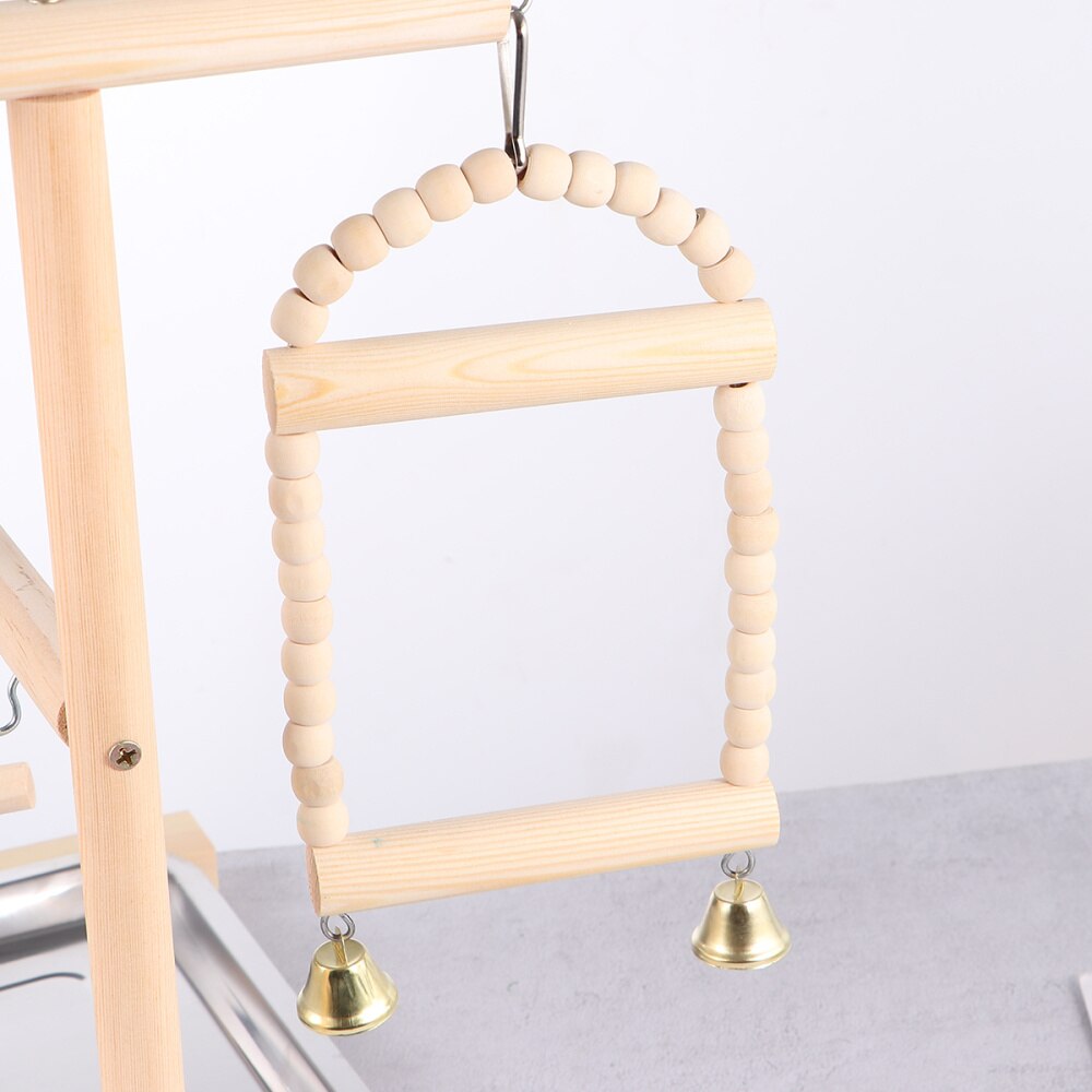 1 pc papukaijalintukeinu puinen riipputeline lelu hauskat linnut leikkivät keinua papukaijalintuille (beige)