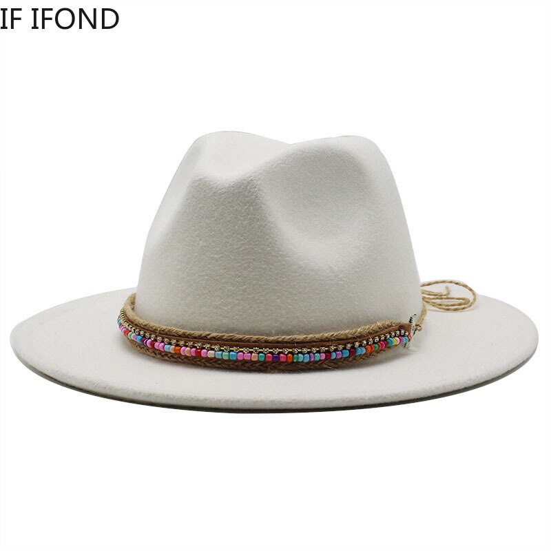 Simple Wool Vintage Fedora Hat Winter Autumn Lady Trilby Felt Hat Wide Brim Jazz Church Caps