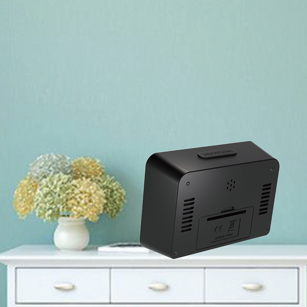 Electronic kids bedside wake up alarm clock digital LCD desk clock with indoor thermometer and hygrometer calendar and snooze