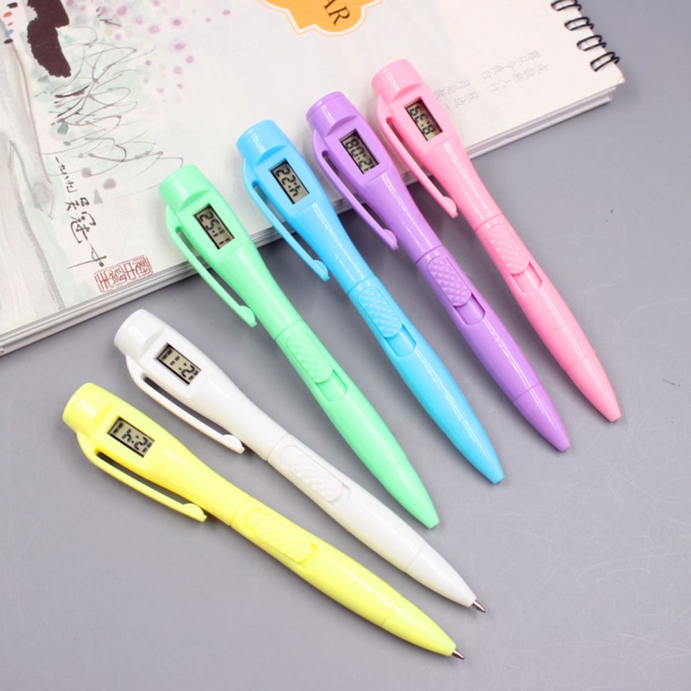 1pc Novelty Ballpoint Pen With Digital Clock Electronic Pen Exam Pens Watch Pen Signature Pen Writing School Stationery Supply