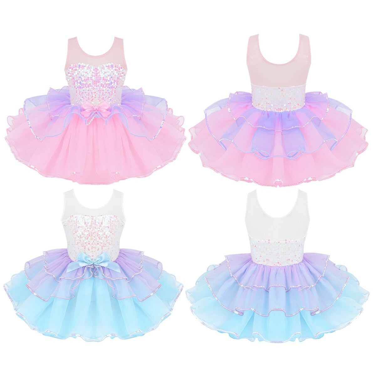 Iefiel barn flickor ballerina danskläder glänsande paljetter mesh skarva bowknot på midjan balett dans gymnastik leotard tutu klänning