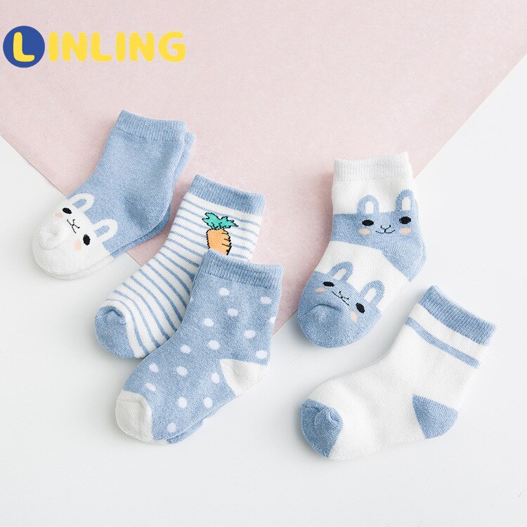 LINLING 5 Paare freundlicher Winter Dicke Warme Socken Baby Jungen Mädchen Baumwolle Socken Herbst freundlicher Neue Nette Karikatur Kaninchen Socken v103