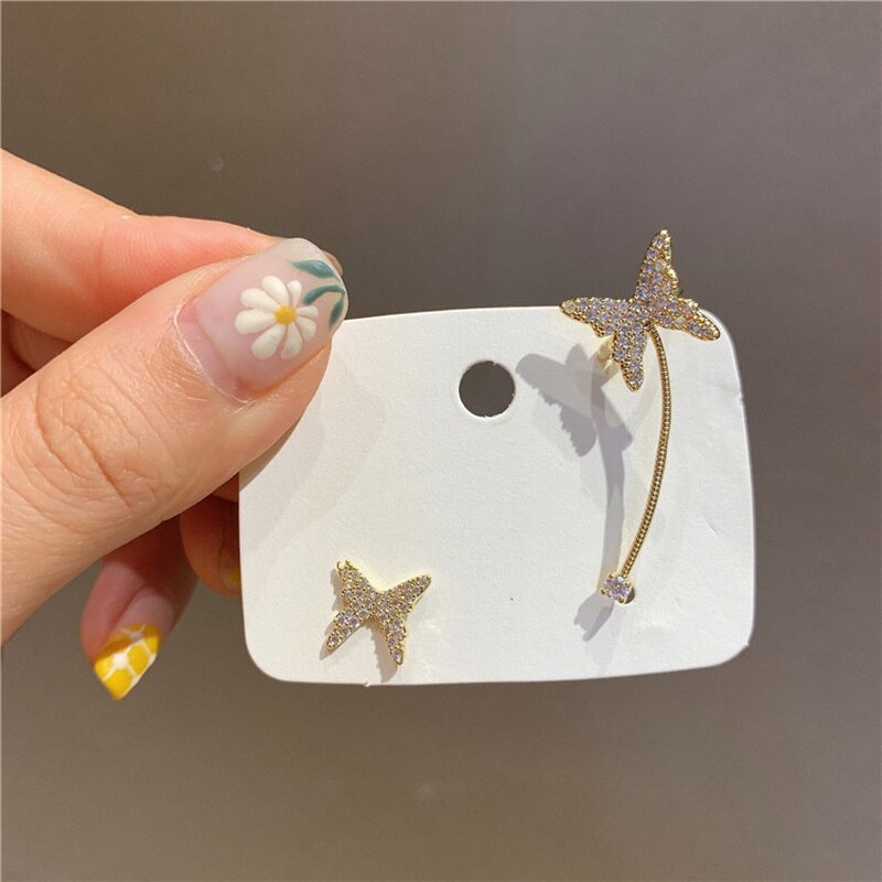 Boucles d'oreilles en Zircon de Style coréen pour femmes, bijoux en cristal brillant, chat, papillon, fleur en forme de cœur, bijoux délicats pour filles: 4