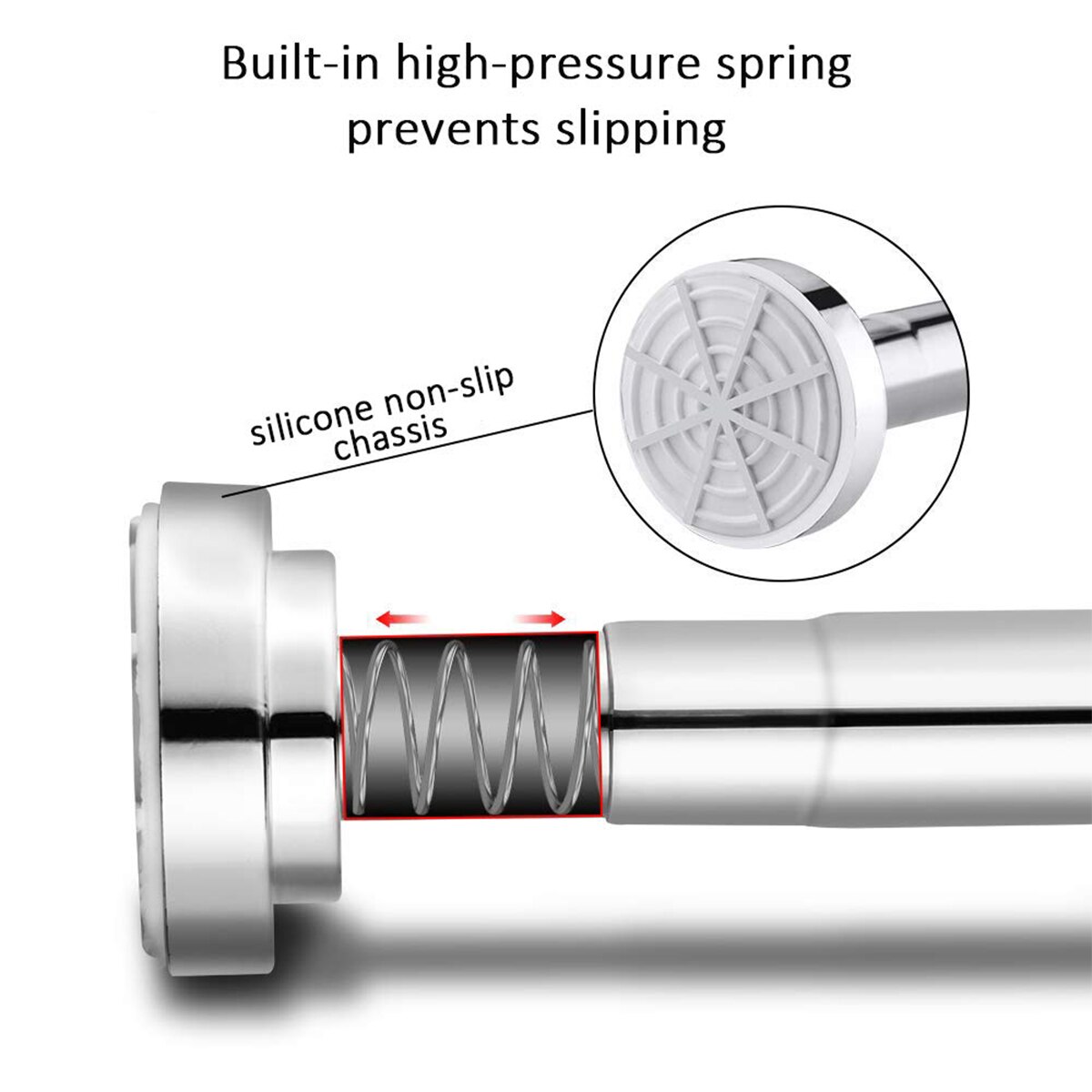 60CM-150CM Adjustable Stainless Steel Shower Curtain Rod Curtain Pole Spring Tension Rod Rail for Clothes / Towels / Curtains