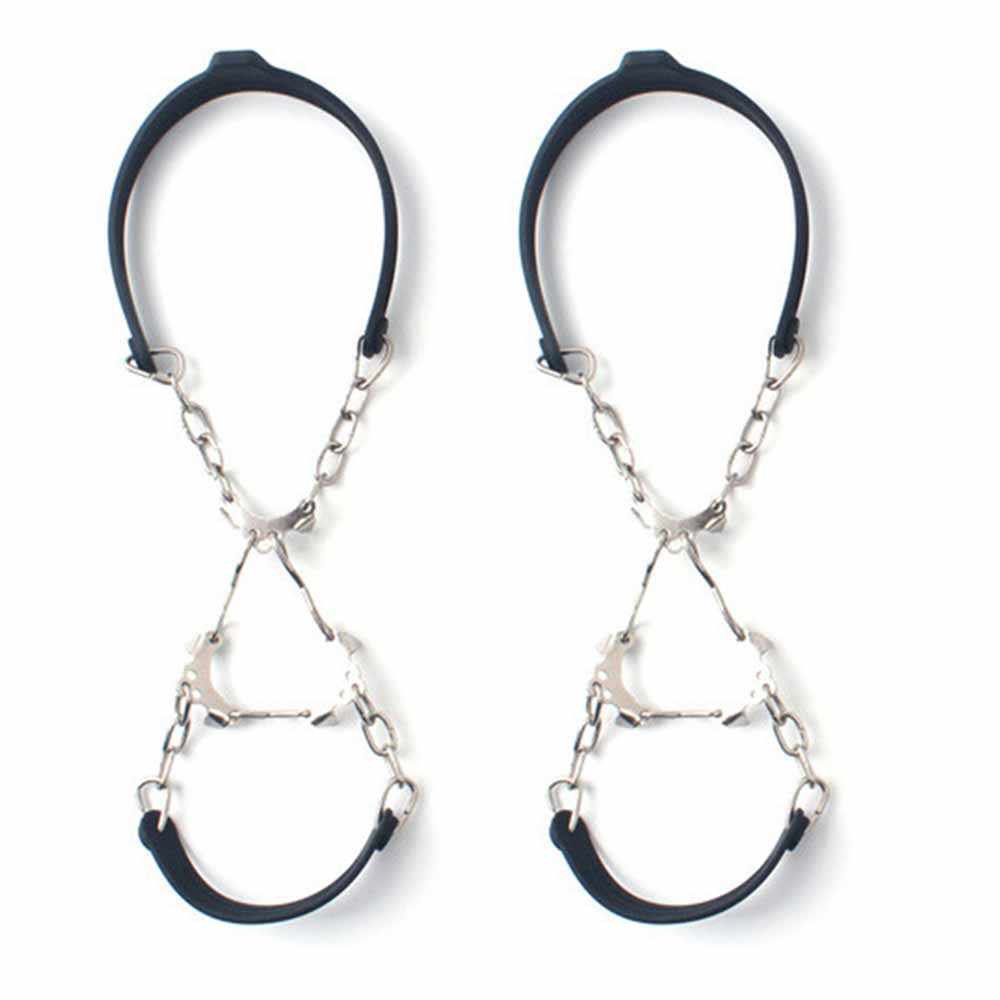 Pinzas de hielo con dientes de acero para escalada, botas antideslizantes, tacos de agarre, equipo de esquí al aire libre, 1 par: Black 6 teeth