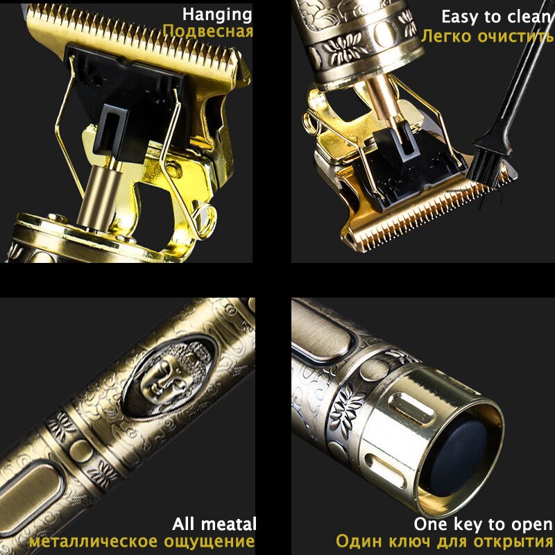 Tondeuse à cheveux dorée tondeuses rechargeables USB T9 Machine de finition de cheveux professionnelle barbe électrique rasage gravure t-outliner