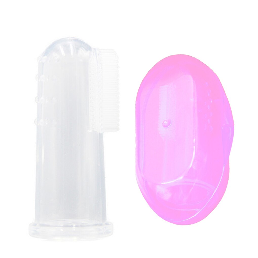 1Pcs Kids Finger Toothbrush Baby Infant Soft Silicone Finger Toothbrush Teeth Rubber Massager Brush with Box: pink