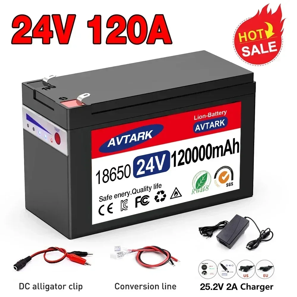 LiFePo4 Neue 24 V 65 Ah 100 Ah 120 Ah Lithium-Batterie 18650 BMS Elektrofahrzeug Lithium-Batterie Pack Eingebautes BMS 30 A Hochstrom: Black