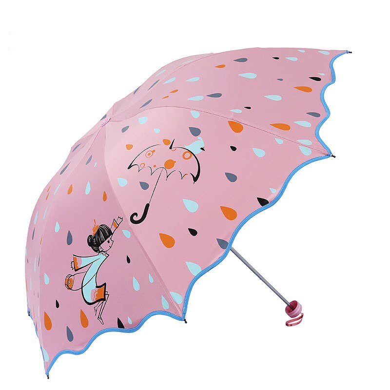 Børn paraply børn tegneserie folde sød lys kinesisk bærbar klar pige parasol sol regn uv beskyttelse paraplyer til: Lyserød