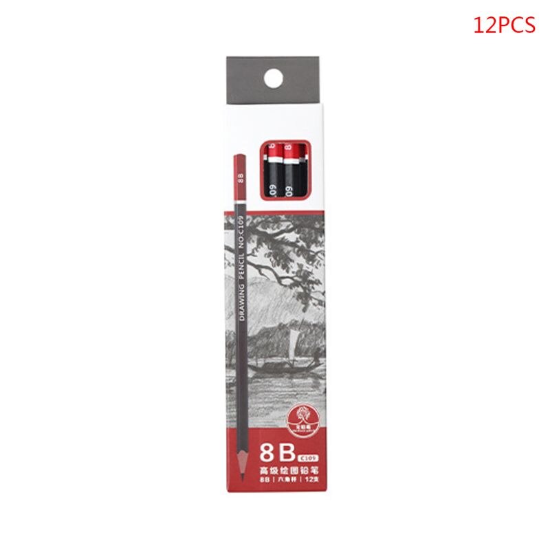 Lápiz de grafito para escritura de bocetos, 12 unidades/caja, 2H HB 2B 3B 3H 4B 5B 6B 8B 10B, suministros escolares de oficina: 8B