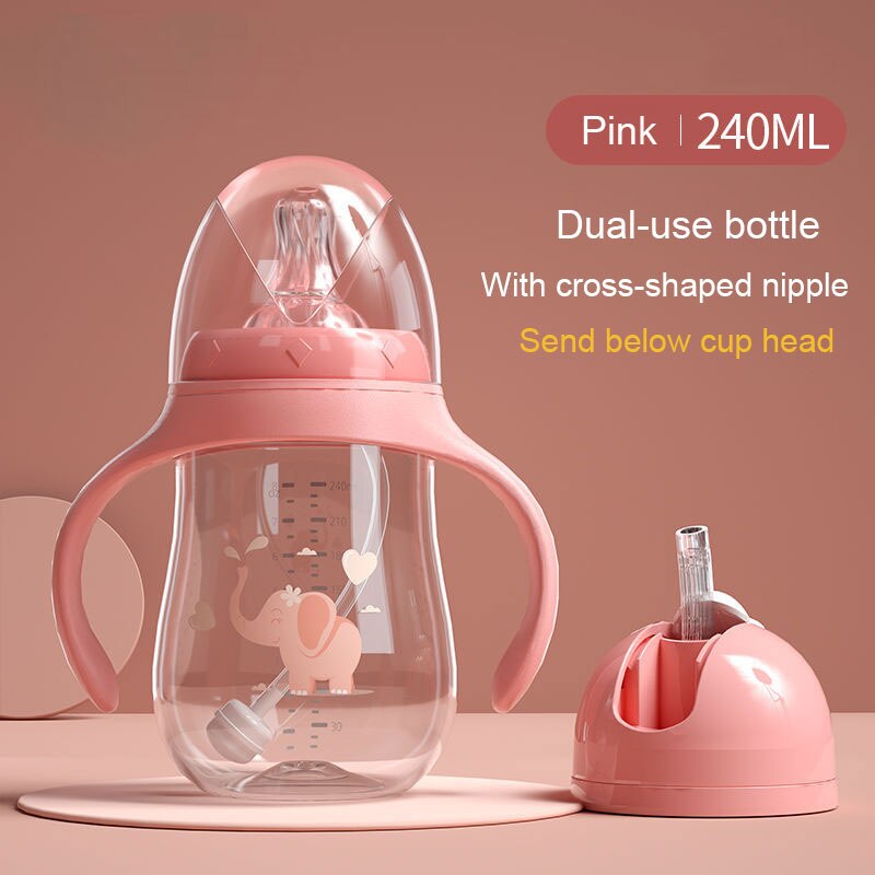 Baby Flessen Drinkbeker Zuigfles Brede Kaliber Multifunctionele Melk Drinken Water Tweeërlei Gebruik Fles Bpa Gratis: Pink 240ml cup head