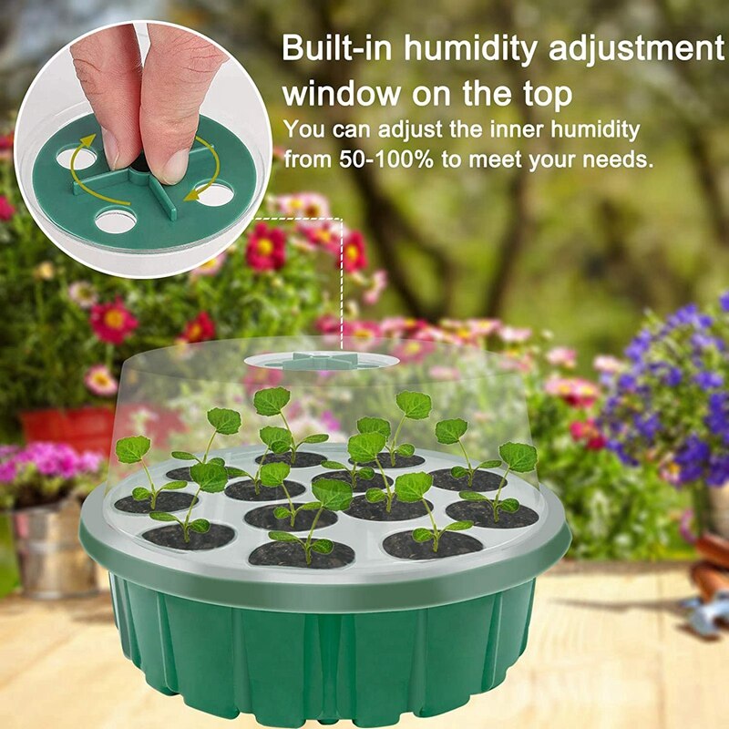 Seed Starter Tray, Humidity Adjustable With Dome &amp; Base Greenhouse Grow Trays Mini Propagator For Seeds Growing Starting