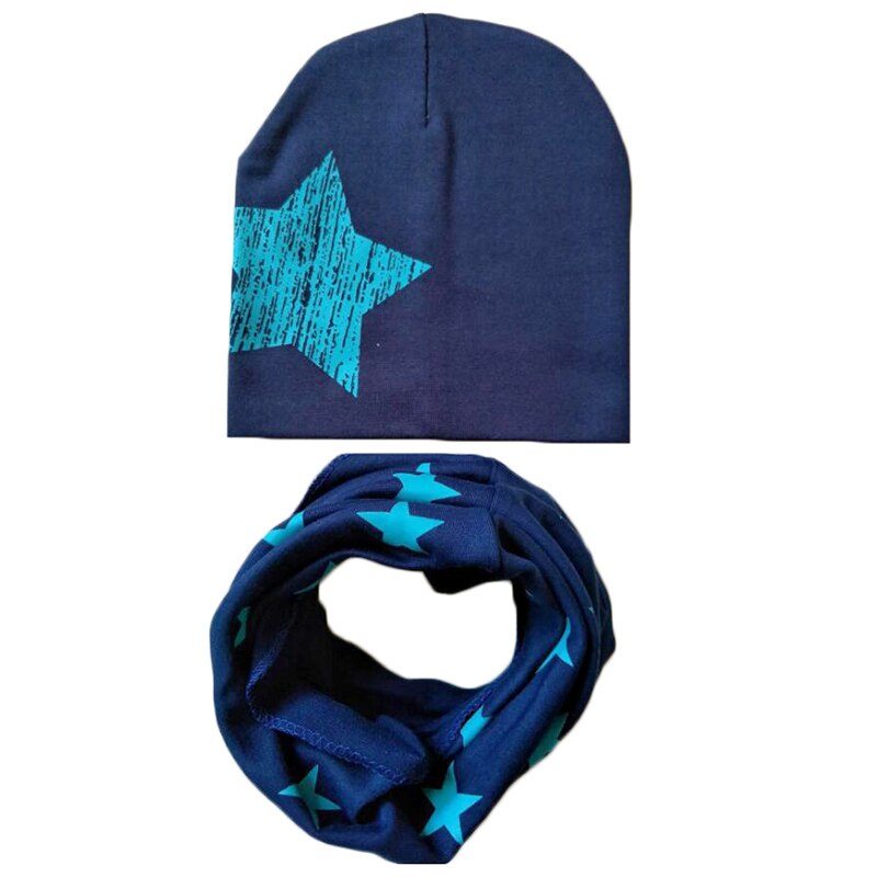Kindermuts baby gehaakte muts baby winter muts sterrenprint halssjaal kraag warmer muts set baby capuchon katoenen warme muts sjaal: B blauw