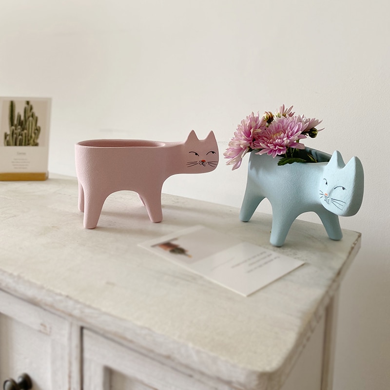 Mignon chat queue bonsaï pot de fleurs dessin animé Animal en céramique Vase personnalité Cactus plante succulente Poted bureau jardin décoration