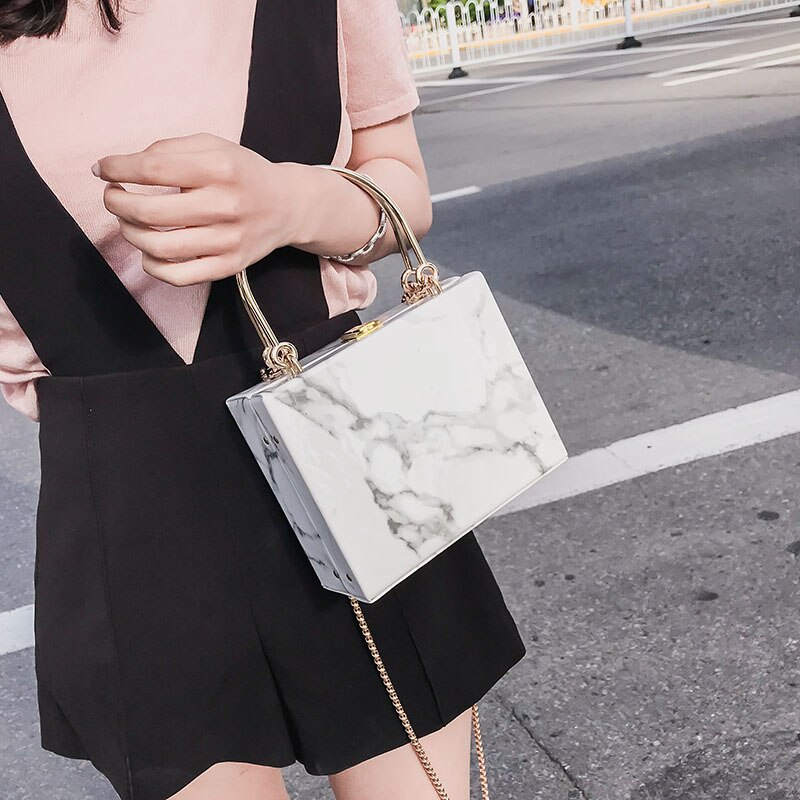 marble box women handbags chains shoulder crossbody bags luxury pu leather lady evening clutch bag female purse