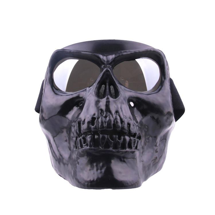 Máscara Modular de motocicleta, cascos de Scooter, máscara de motocicleta, máscara de Calavera, medio casco, gafas, máscara de esquí, gafas desmontables: Black silver lens