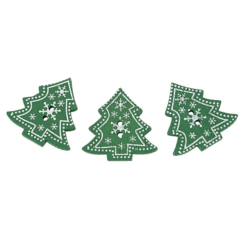 25 Stuks Kerstboom Vorm Decor Versiering Houten Knoppen Met Twee Gaten Voor Naaien Plakboek Crafting