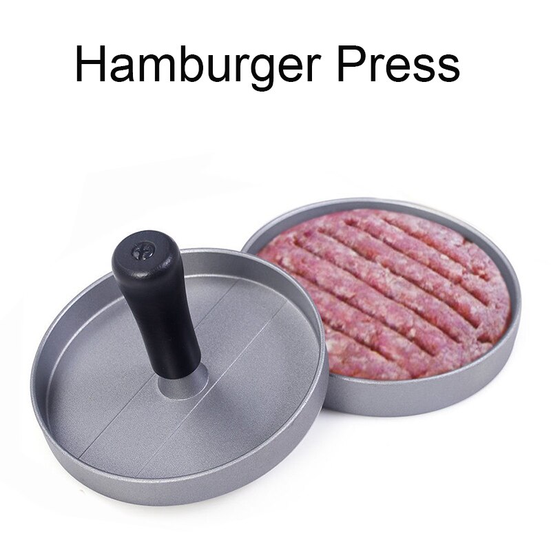 Rund form hamburgerpress aluminiumlegering gör-det-själv handmanövrera hamburgare kött nötkött grill hamburgerpress biffmaskin form köksredskap