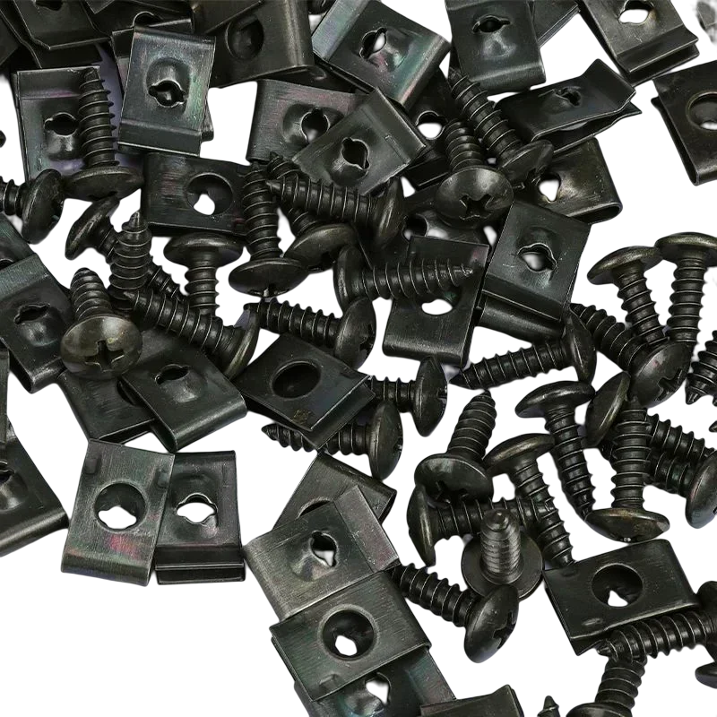 Tornillos autorroscantes, Clip de sujeción de Metal para coche, motocicleta, Clip tipo U con tornillo, Clip de protección antioxidante, Kit de hoja de hierro