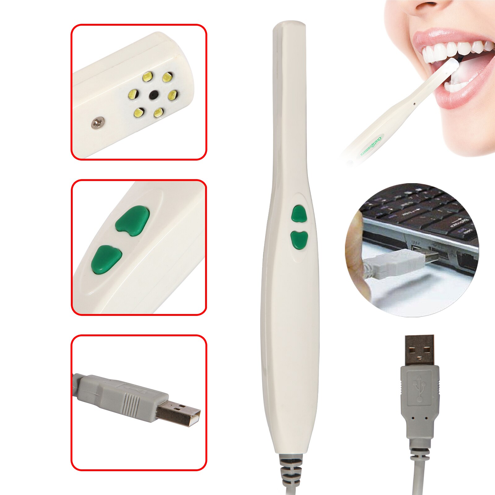Dental Digital Intraorale Oral Kamera USB 2,0 Imaging System 6 LED Lampe Zähne Fit Windows XP /Vista/7 32 biss Dental Peep Spiegel