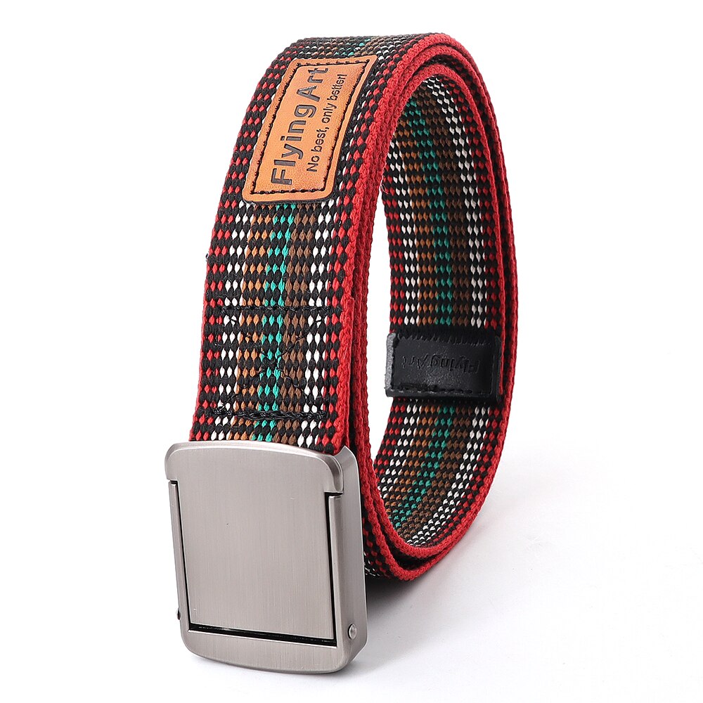 Ceinture ethnique rayée de pour hommes et femmes, en alliage résistant à l&#39;usure, boucle à dégagement rapide, queue en cuir décontractée: Dark stripes / 130 cm
