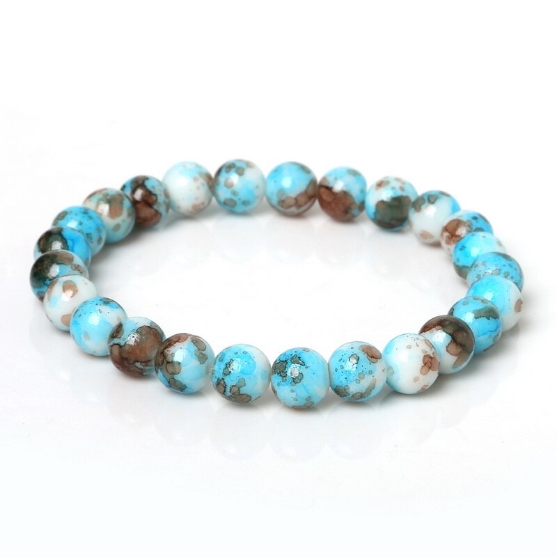 1pc/ loten 8mm veelkleurige patronen glazen kralen armband voor vrouwen en mannen beste firend sieraden 19cm/- snarige: Turquoise multi